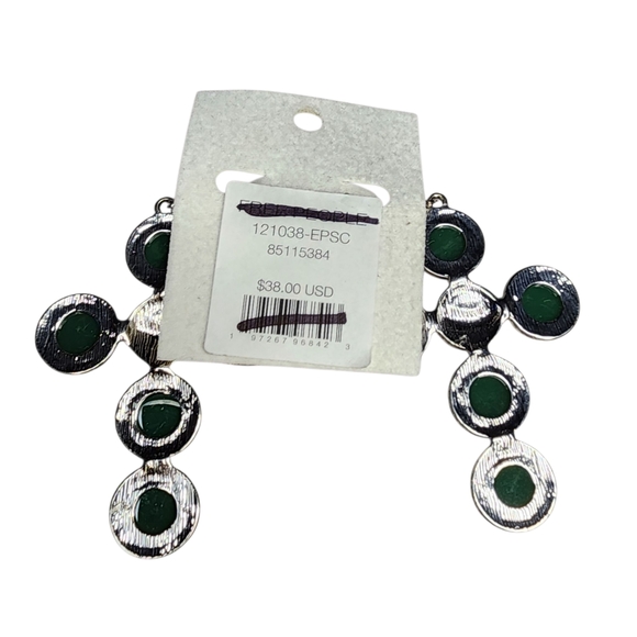 Free People Time Is On My Side Cross Earrings Green Silver NWOT - Picture 4 of 4